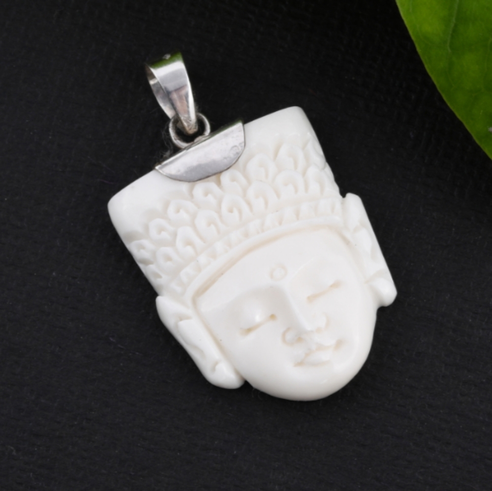 BALI GODDESS CARVED BONE BUDDHA PENDANT
